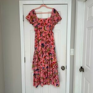 THML Pink flutter sleeve dress with cutouts